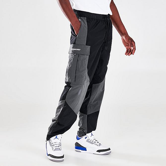 Back Left view of Men's Jordan 23 Engineered Woven Jogger Pants in Black/Iron Grey/Black/White Click to zoom