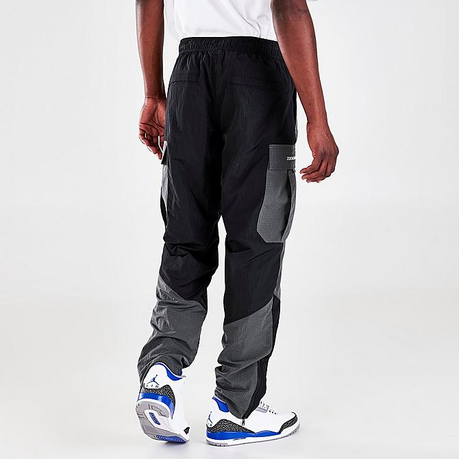 Back Right view of Men's Jordan 23 Engineered Woven Jogger Pants in Black/Iron Grey/Black/White Click to zoom