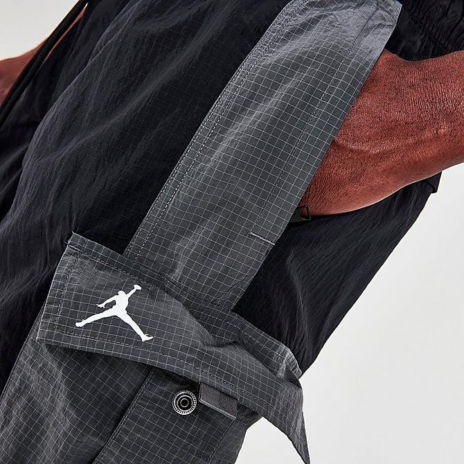 On Model 5 view of Men's Jordan 23 Engineered Woven Jogger Pants in Black/Iron Grey/Black/White Click to zoom