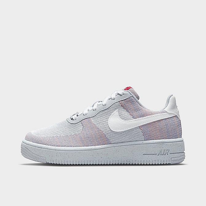 Right view of Big Kids' Nike Air Force 1 Crater Flyknit Casual Shoes in Wolf Grey/White-Pure Platinum-Gym Red Click to zoom