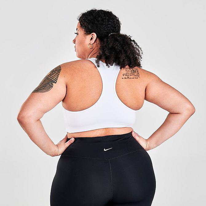Back Right view of Women's Nike Dri-FIT Swoosh Medium-Support Non-Padded Sports Bra (Plus Size) in White/Black Click to zoom