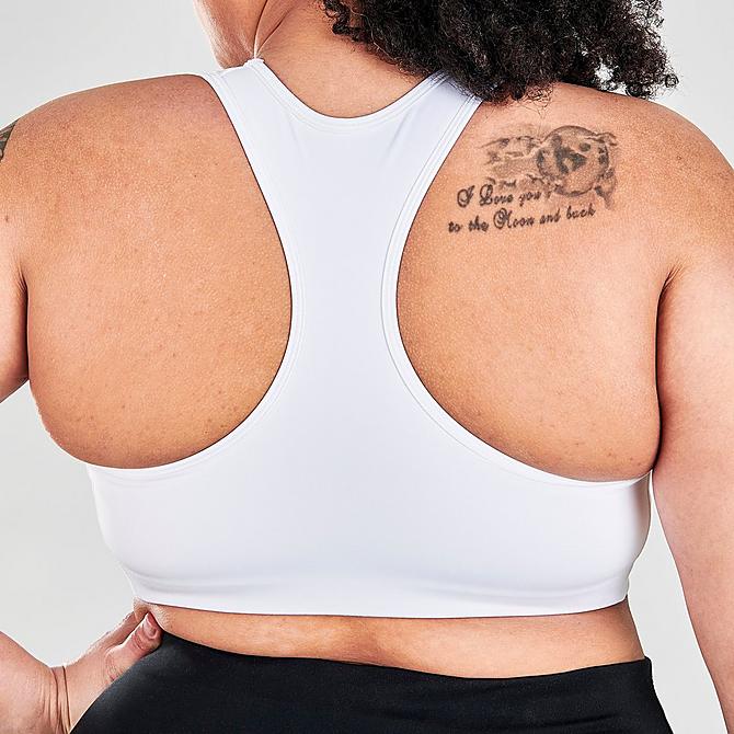 On Model 6 view of Women's Nike Dri-FIT Swoosh Medium-Support Non-Padded Sports Bra (Plus Size) in White/Black Click to zoom
