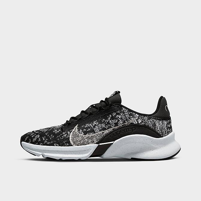 Right view of Women's Nike SuperRep Go 3 Next Nature Flyknit Training Shoes in Black/Metallic Silver/White Click to zoom