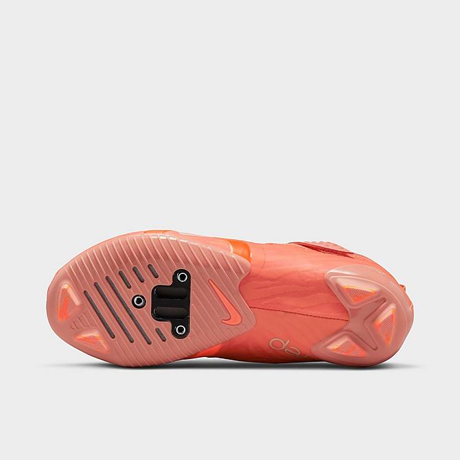 Bottom view of Women's Nike SuperRep Cycle 2 Next Nature Indoor Cycling Shoes in Crimson Bliss/Total Orange/Pearl White Click to zoom