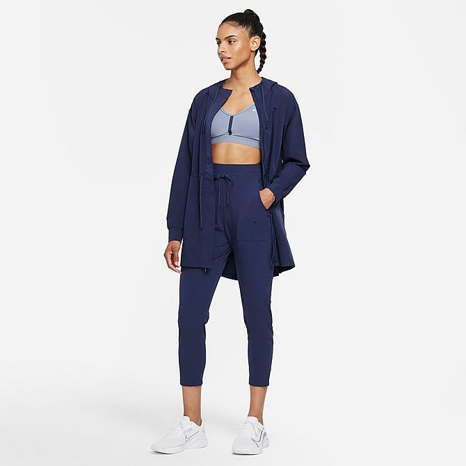 Back Left view of Women's Nike Dri-FIT Bliss Luxe Anorak Jacket in Midnight Navy/Clear Click to zoom