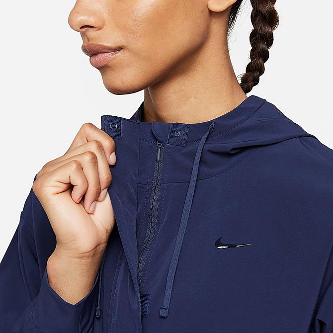 Back Right view of Women's Nike Dri-FIT Bliss Luxe Anorak Jacket in Midnight Navy/Clear Click to zoom
