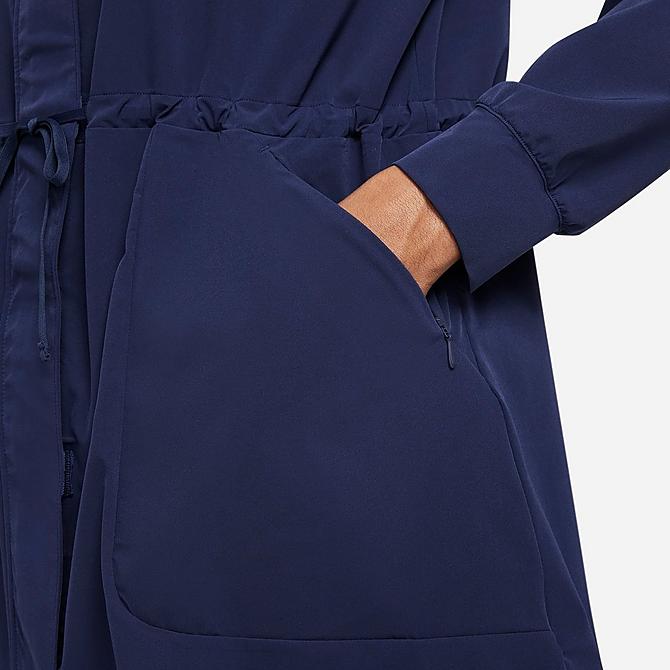 On Model 5 view of Women's Nike Dri-FIT Bliss Luxe Anorak Jacket in Midnight Navy/Clear Click to zoom