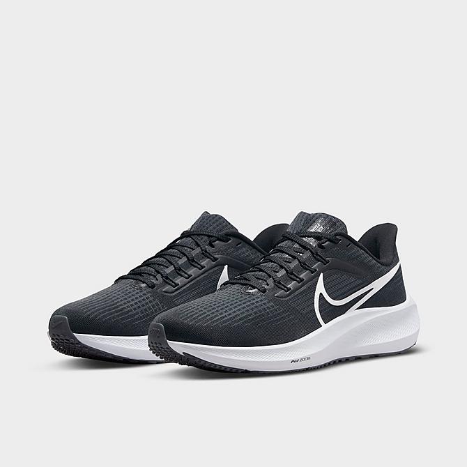 Three Quarter view of Women's Nike Pegasus 39 Running Shoes in Black/White/Dark Smoke Grey Click to zoom