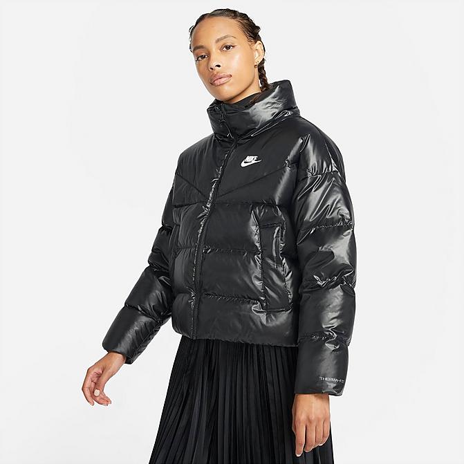 Front view of Women's Nike Sportswear City Series Therma-FIT Jacket in Black/White Click to zoom