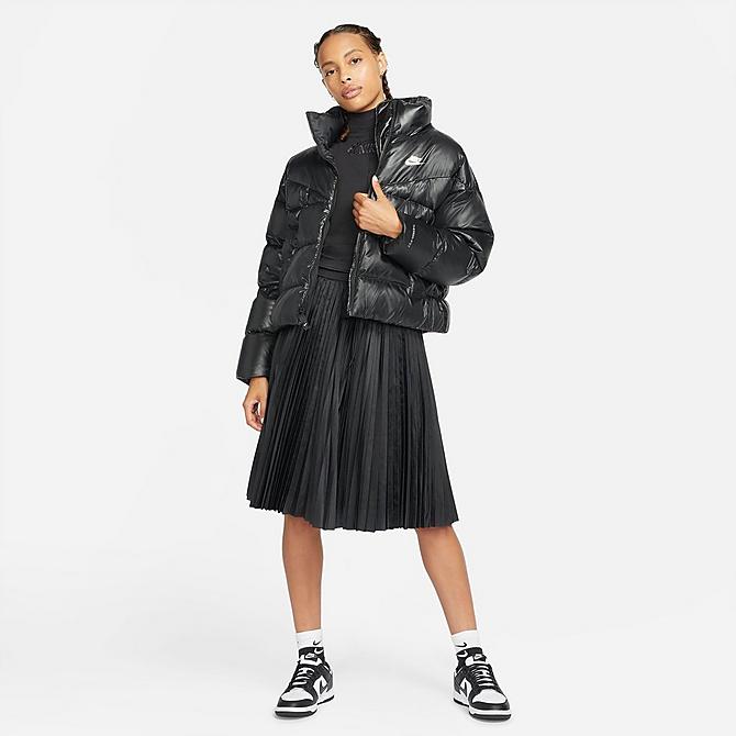 Back Left view of Women's Nike Sportswear City Series Therma-FIT Jacket in Black/White Click to zoom
