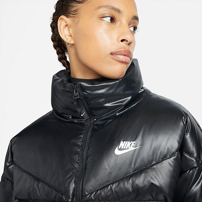 Back Right view of Women's Nike Sportswear City Series Therma-FIT Jacket in Black/White Click to zoom