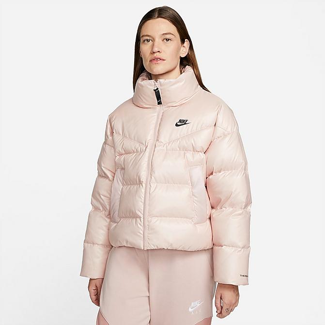Front view of Women's Nike Sportswear City Series Therma-FIT Jacket in Pink Oxford/Black Click to zoom