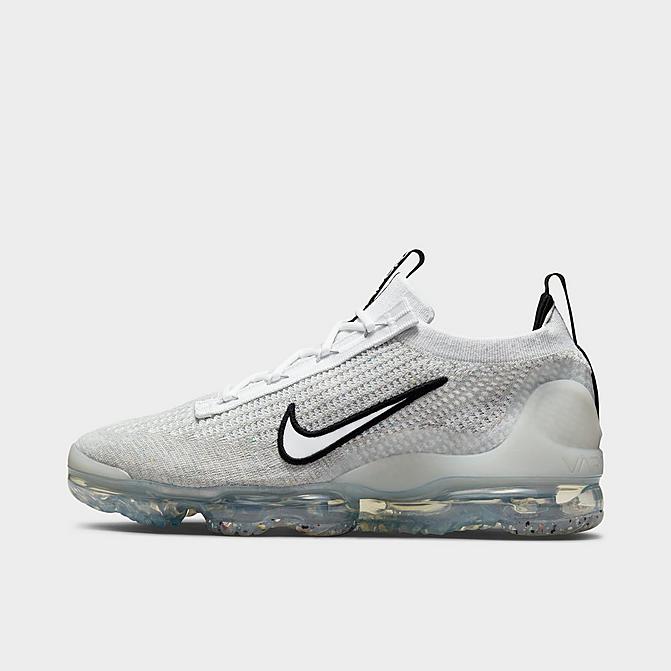 Right view of Men's Nike Air VaporMax 2021 Flyknit Running Shoes in White/White/Black/Metallic Silver Click to zoom