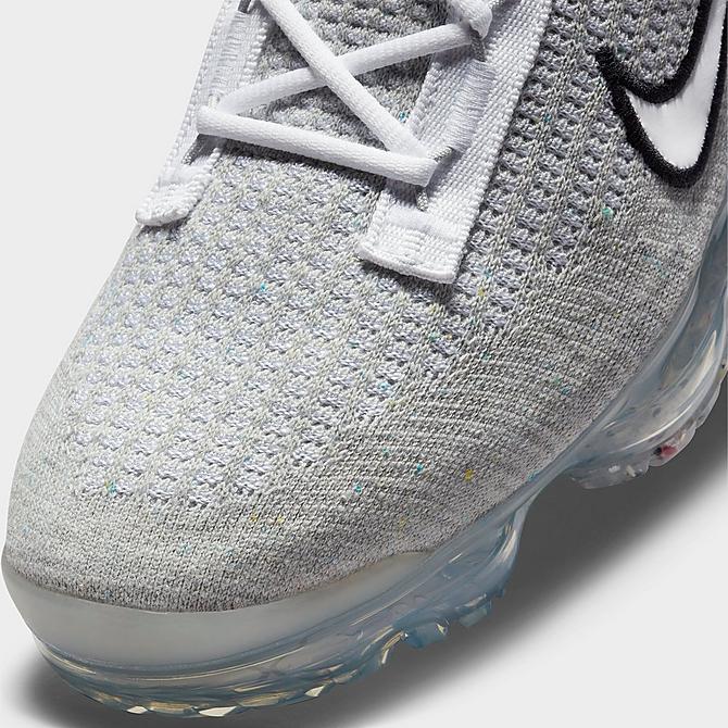 Front view of Men's Nike Air VaporMax 2021 Flyknit Running Shoes in White/White/Black/Metallic Silver Click to zoom