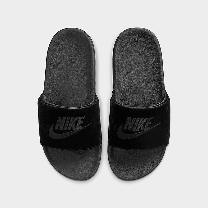 Left view of Women's Nike OffCourt SE Slide Sandals in Black/Black/Black Click to zoom