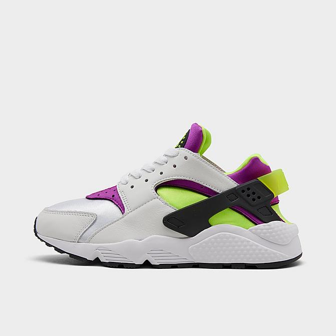 Right view of Women's Nike Air Huarache Casual Shoes in White/Neon Yellow/Magenta/Black Click to zoom