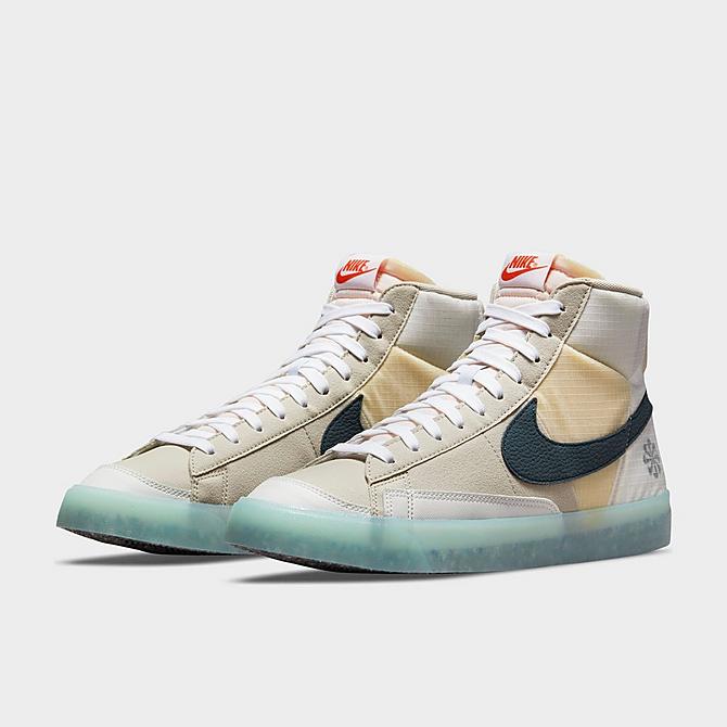 Three Quarter view of Men's Nike Blazer Mid '77 Move to Zero Casual Shoes in Cream II/Orange/Glacier Ice/Armory Navy Click to zoom