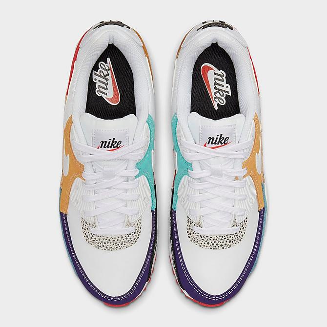 Back view of Women's Nike Air Max 90 SE Patchwork Animal Print Casual Shoes in White/White/Light Curry/Habanero Red Click to zoom