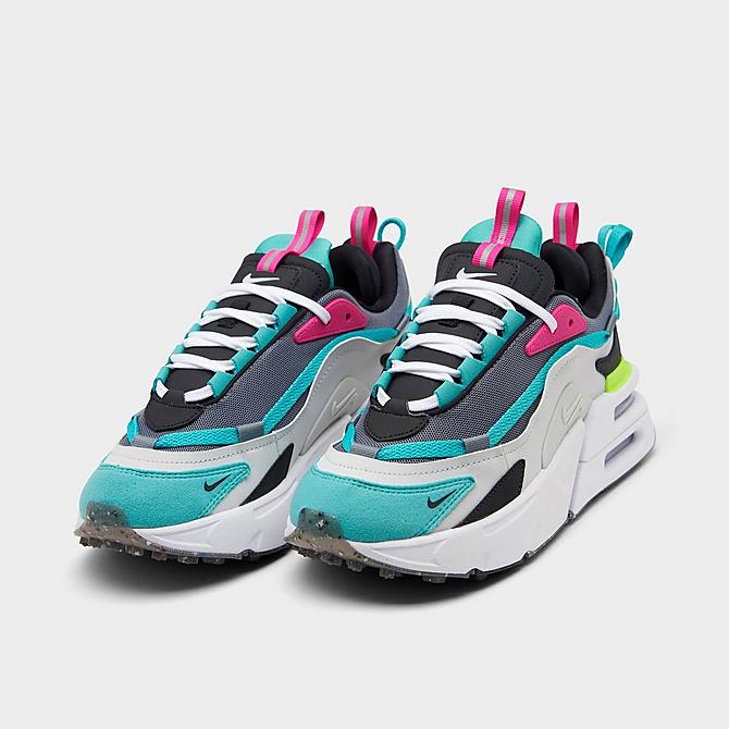 Three Quarter view of Women's Nike Air Max Furyosa Casual Shoes in Photon Dust/Black/Cool Grey/Volt Glow Click to zoom