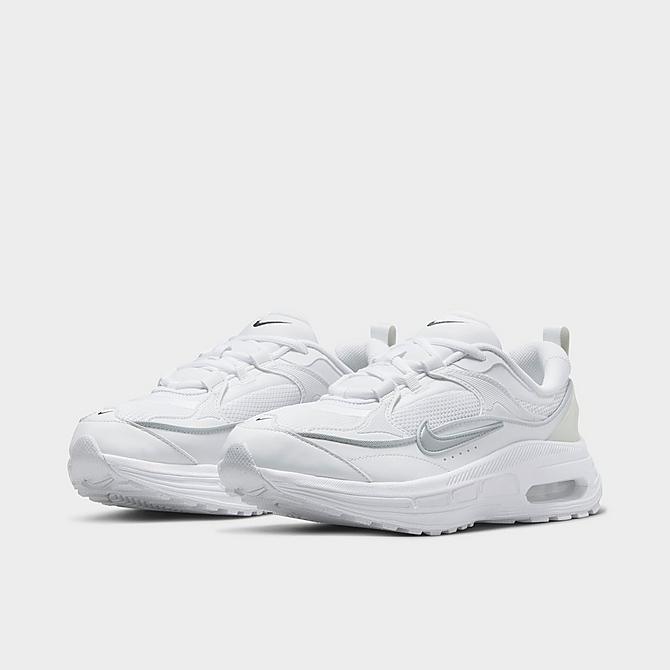 Three Quarter view of Women's Nike Air Max Bliss Next Nature Casual Shoes in White/Summit White/White Click to zoom