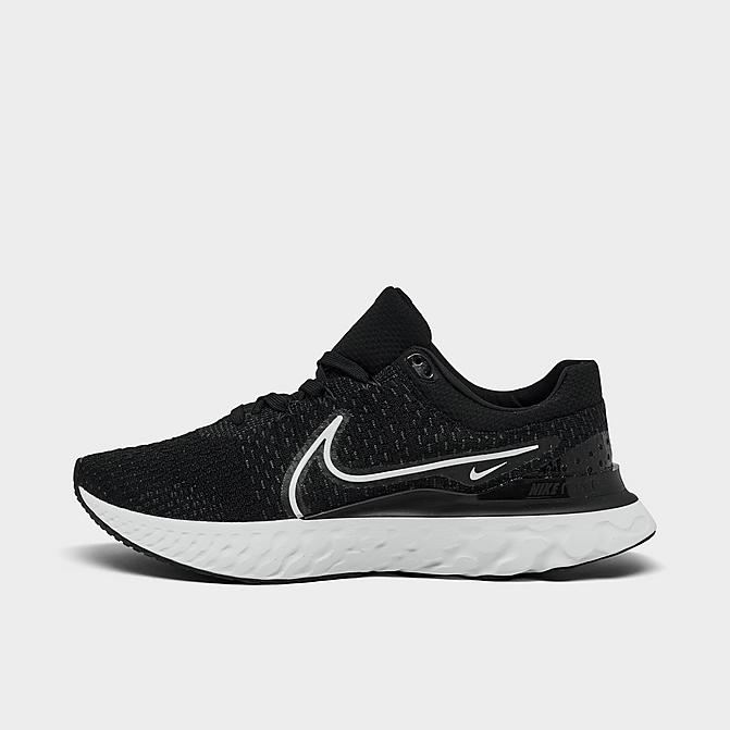 Right view of Men's Nike React Infinity Run Flyknit 3 Running Shoes in Black/White Click to zoom