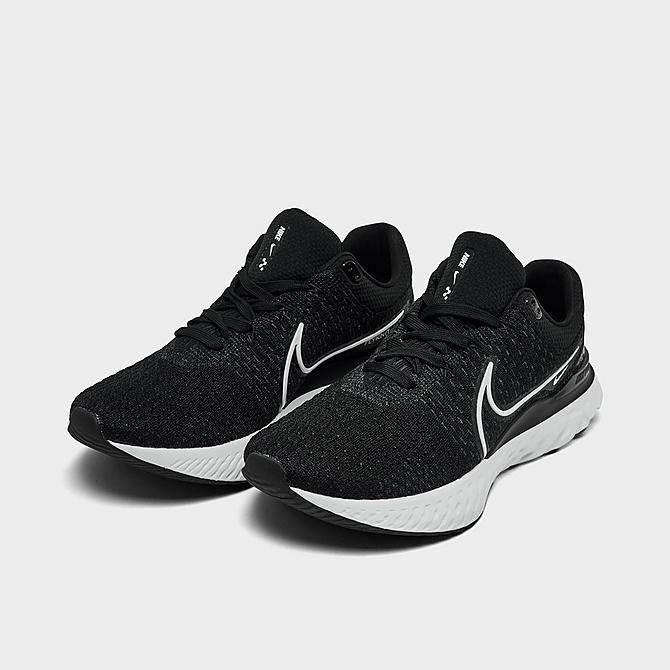 Three Quarter view of Men's Nike React Infinity Run Flyknit 3 Running Shoes in Black/White Click to zoom