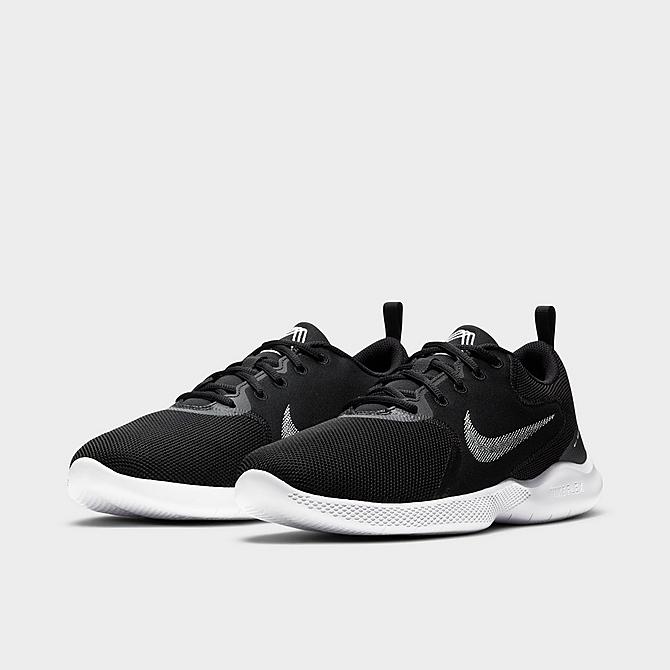 Three Quarter view of Men's Nike Flex Experience Run 10 Running Shoes (Extra Wide Width) in Black/White Click to zoom