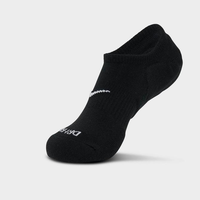 Three Quarter view of Women's Nike Everyday Plus Cushioned Training Footie Socks (3-Pack) in Black/White Click to zoom