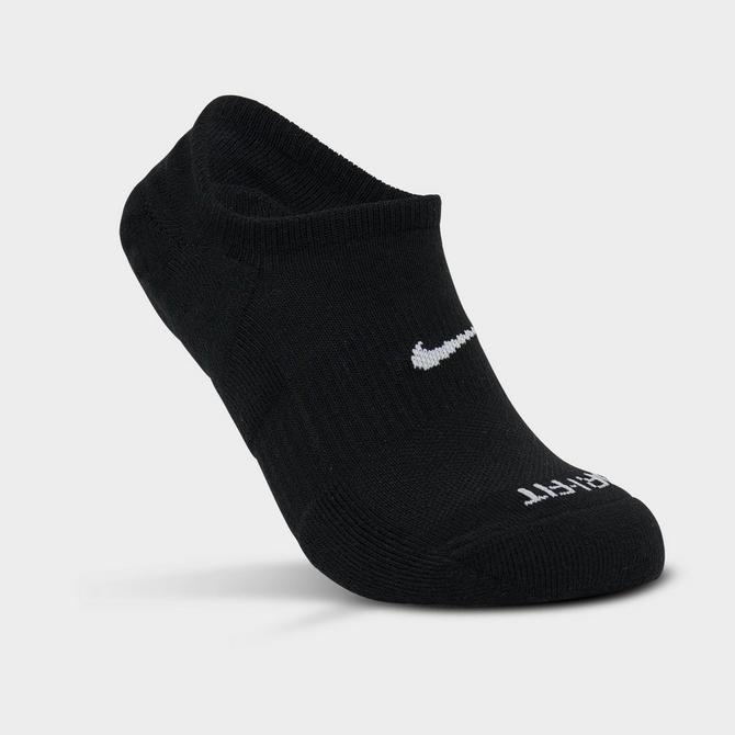 Front view of Women's Nike Everyday Plus Cushioned Training Footie Socks (3-Pack) in Black/White Click to zoom