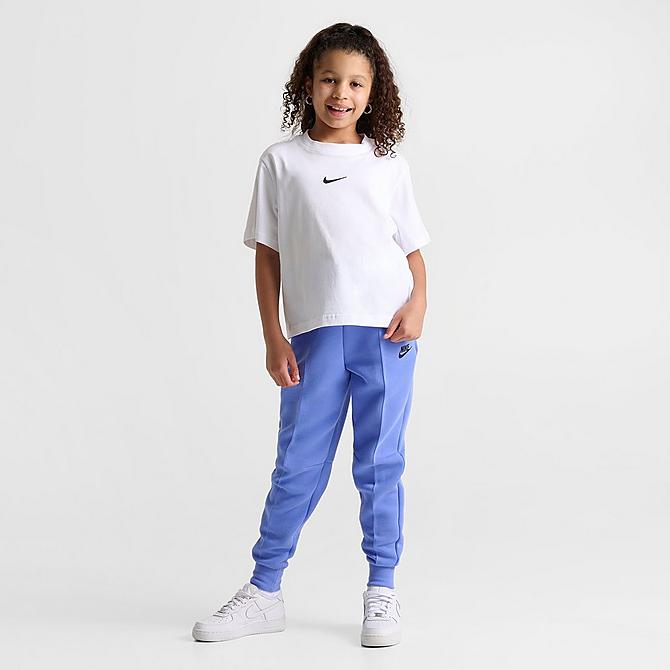 Front Three Quarter view of Girls' Nike Sportswear Essential Boxy T-Shirt in White/Black Click to zoom