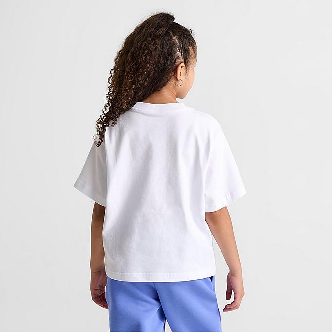 Back Right view of Girls' Nike Sportswear Essential Boxy T-Shirt in White/Black Click to zoom