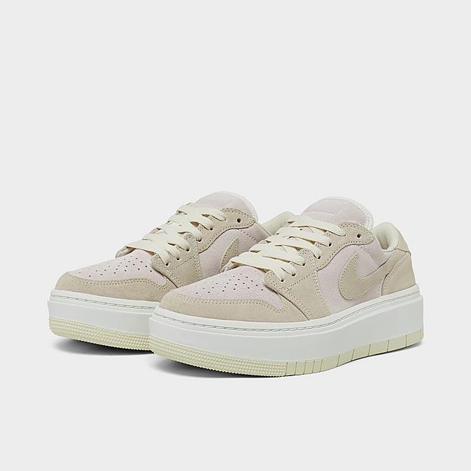 Three Quarter view of Women's Air Jordan Retro 1 Elevate Low Casual Shoes in White/Tan Click to zoom