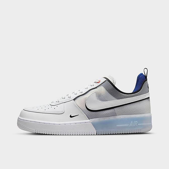 Right view of Men's Nike Air Force 1 React Casual Shoes in White/White/Light Photo Blue/Deep Royal Blue/Particle Grey/Photon Dust Click to zoom