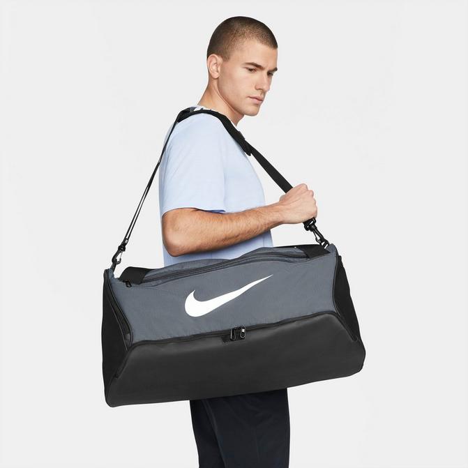 Nike Small Duffle Bag Gray Black With White Swoosh Logo Overnight Travel