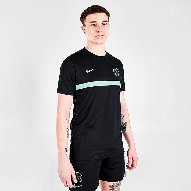 [angle] view of Men's Nike Dri-FIT Club America Academy Pro Short-Sleeve Soccer Shirt in Black Click to zoom