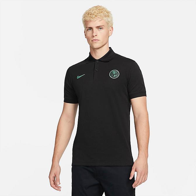 Front view of Men's Nike Club America Polo Shirt in Black/Healing Jade Click to zoom