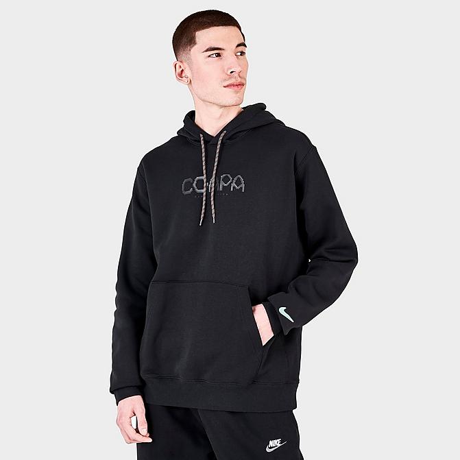 [angle] view of Men's Nike Club America 2021-22 Club Pullover Hoodie in Black/Healing Jade Click to zoom