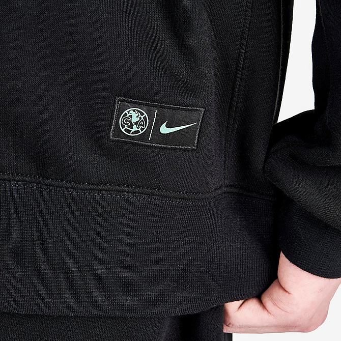 [angle] view of Men's Nike Club America 2021-22 Club Pullover Hoodie in Black/Healing Jade Click to zoom