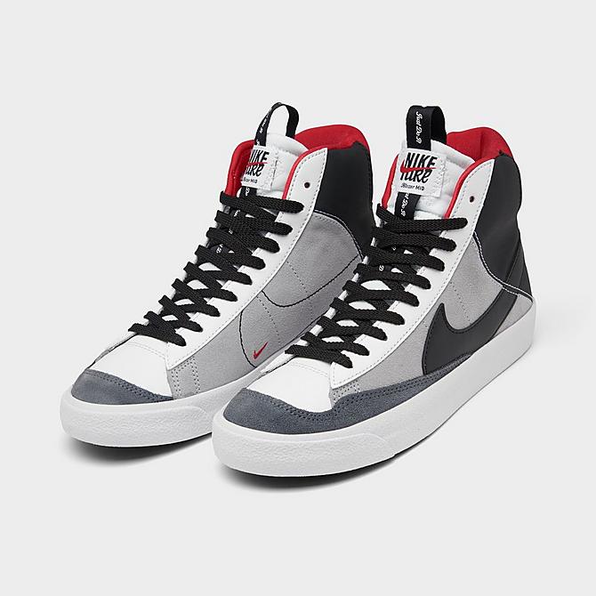 Three Quarter view of Big Kids' Nike Blazer Mid '77 SE Casual Shoes in Summit White/Black/University Red Click to zoom