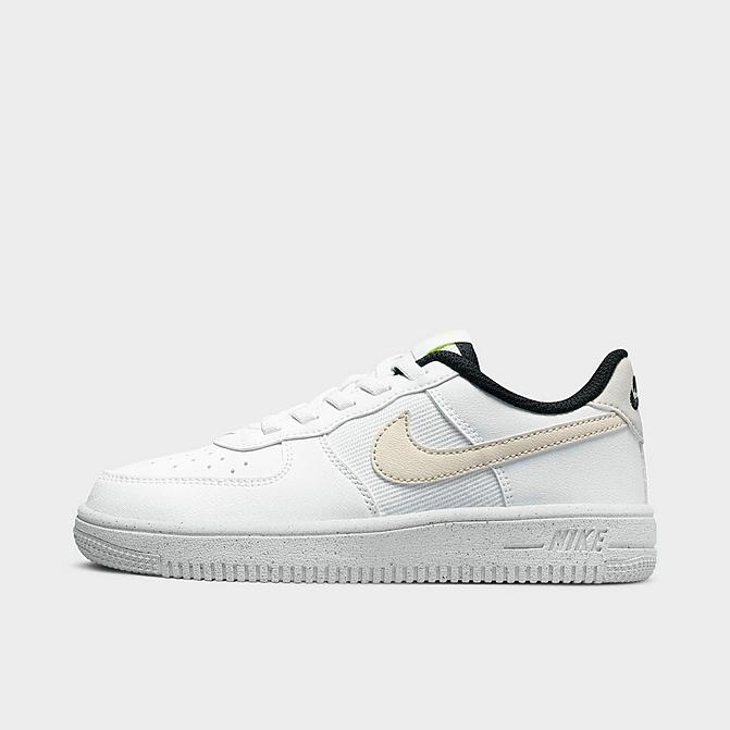 Right view of Little Kids' Nike Force 1 Next Nature Stretch Lace Casual Shoes in White/Volt/Black/Light Bone Click to zoom