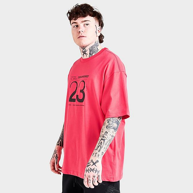 Back Left view of Men's Jordan 23 Engineered Graphic Print Short-Sleeve T-Shirt in Light Fusion Red Click to zoom