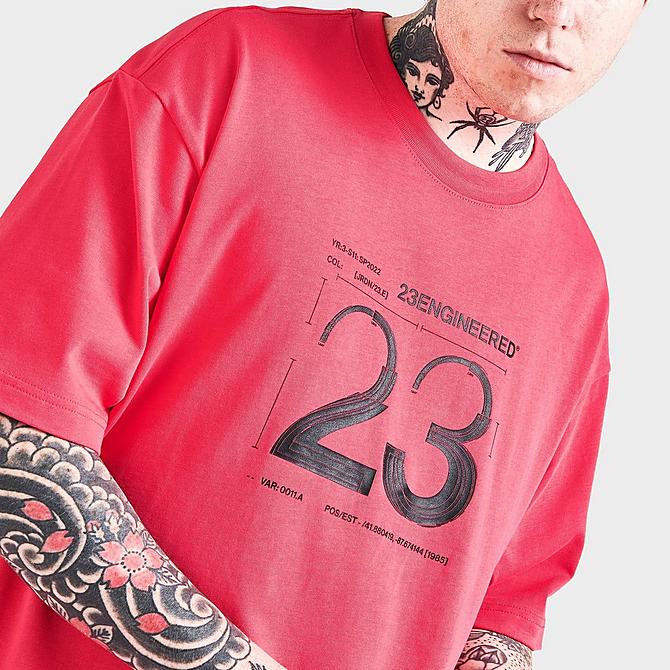 On Model 5 view of Men's Jordan 23 Engineered Graphic Print Short-Sleeve T-Shirt in Light Fusion Red Click to zoom