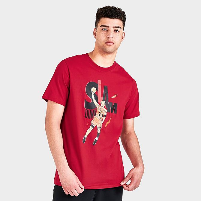 Back Left view of Men's Jordan Game 5 Graphic Print Short-Sleeve T-Shirt in Gym Red Click to zoom