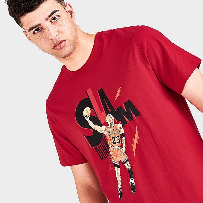 On Model 5 view of Men's Jordan Game 5 Graphic Print Short-Sleeve T-Shirt in Gym Red Click to zoom