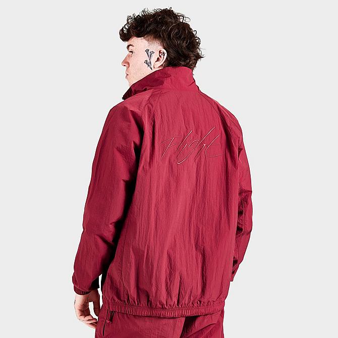 Back Right view of Men's Jordan Essentials Statement Full-Zip Warmup Jacket in Pomegranate Click to zoom