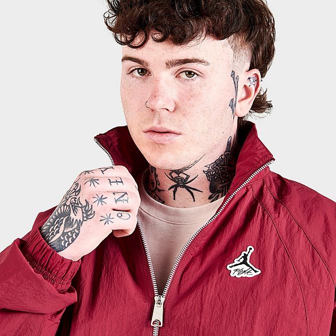 On Model 5 view of Men's Jordan Essentials Statement Full-Zip Warmup Jacket in Pomegranate Click to zoom