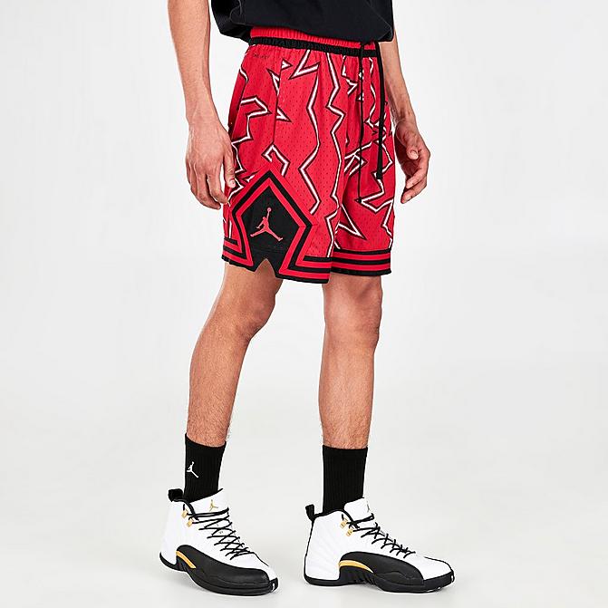 Front view of Men's Jordan Sport Dri-FIT Air Diamond All-Over Print Shorts in Gym Red/Black/Gym Red Click to zoom