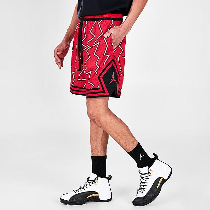 Back Left view of Men's Jordan Sport Dri-FIT Air Diamond All-Over Print Shorts in Gym Red/Black/Gym Red Click to zoom