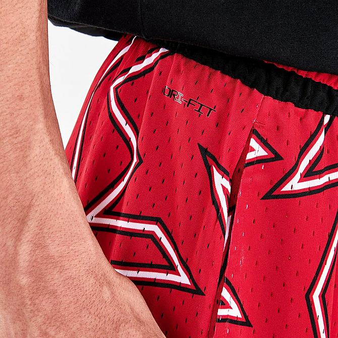 On Model 6 view of Men's Jordan Sport Dri-FIT Air Diamond All-Over Print Shorts in Gym Red/Black/Gym Red Click to zoom