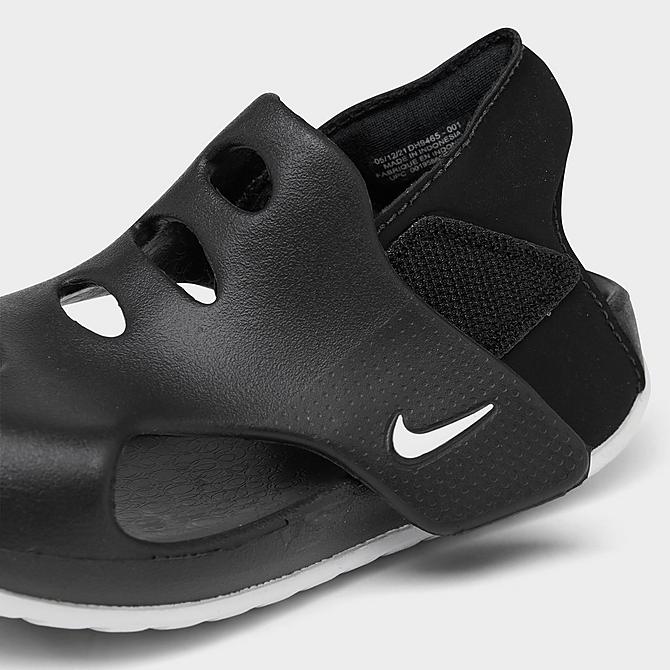 Front view of Kids' Toddler Nike Sunray Protect 3 Slide Sandals in Black/White Click to zoom
